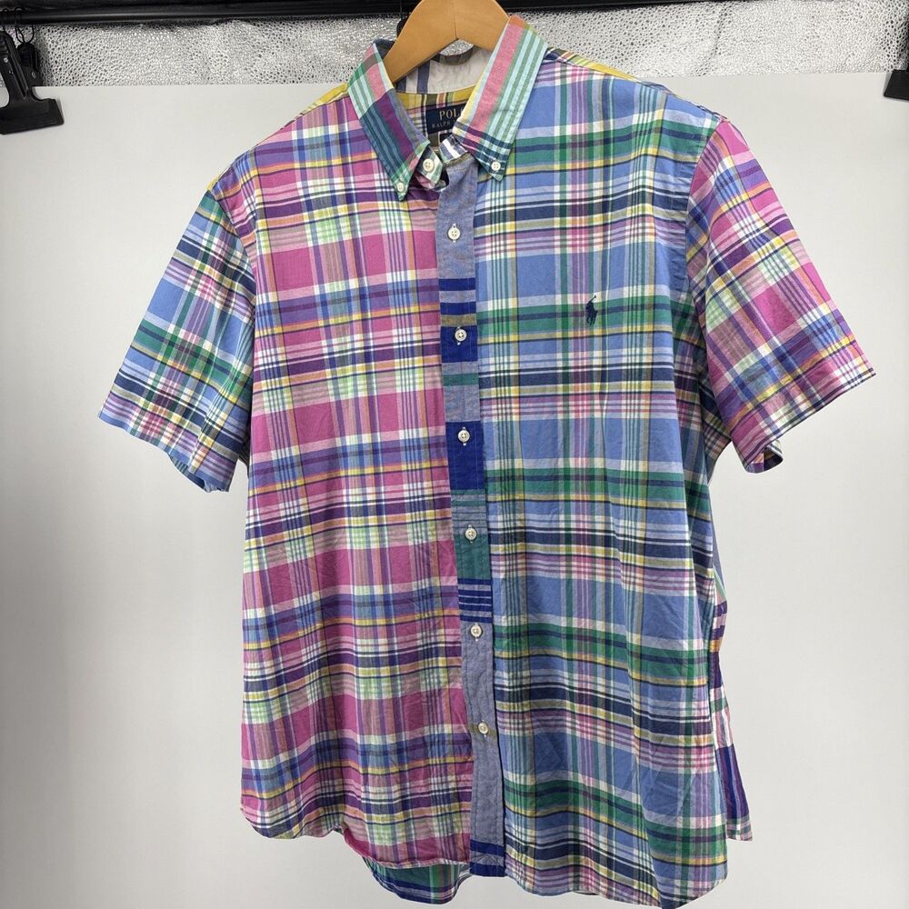 Polo Ralph Lauren Oxford Fun Shirt Mens 2XL Madras Short Sleeve Casual Shirt